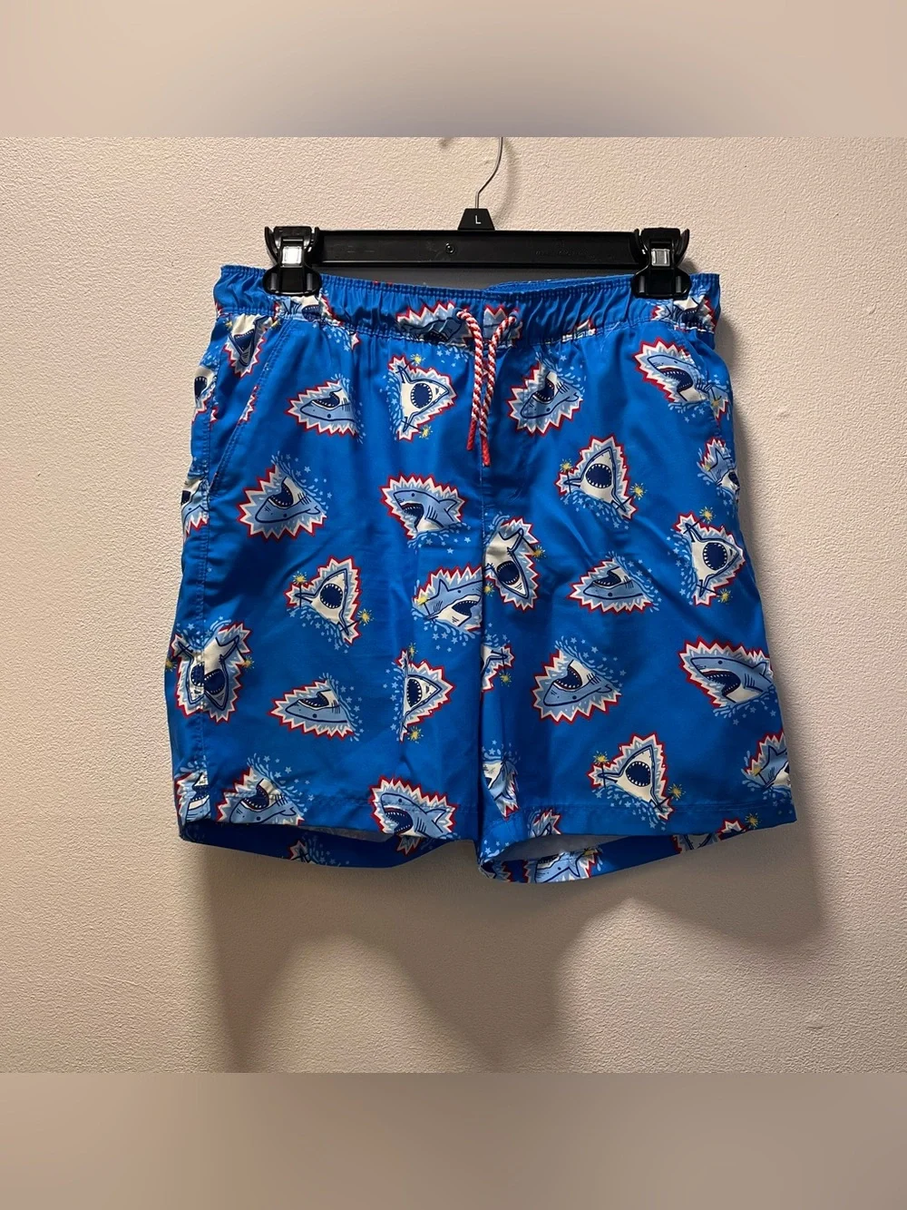 Cat & Jack Kidcore Colorful Fun Blue Shark Print Swim Trunks Sz XL (14), Boys